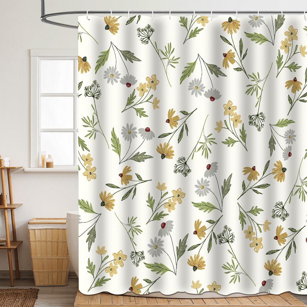 Shower Curtain Flower And Plant Leaf Polyester 3D Digital Printing Shower Curtain Waterproof And MildewProof Shower Bathroom Partition Curtain
