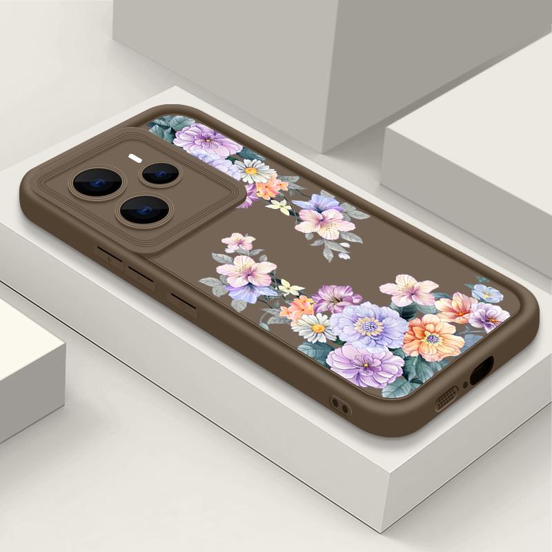 

М який чохол TPU з кольоровим квітковим візерунком для Xiaomi 14T Pro 13T Poco F6 Pro X6 M6 X5 Redmi Note 14 Pro 13 12 11 10 Матова протиударна задня кришка Redmi Note 14 4G кавовий
