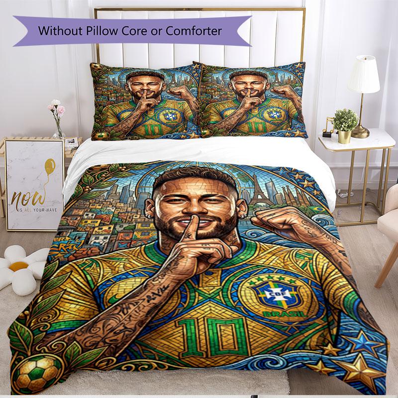 3vnt antklodžių užvalkalų rinkinys (1 * Antklodės užvalkalas + 2 * Pagalvės užvalkalas, be šerdies), Neymar Jr spaudinio minkštas visasezonis patalynės komplektas, namų miegamojo dekoras, dovana