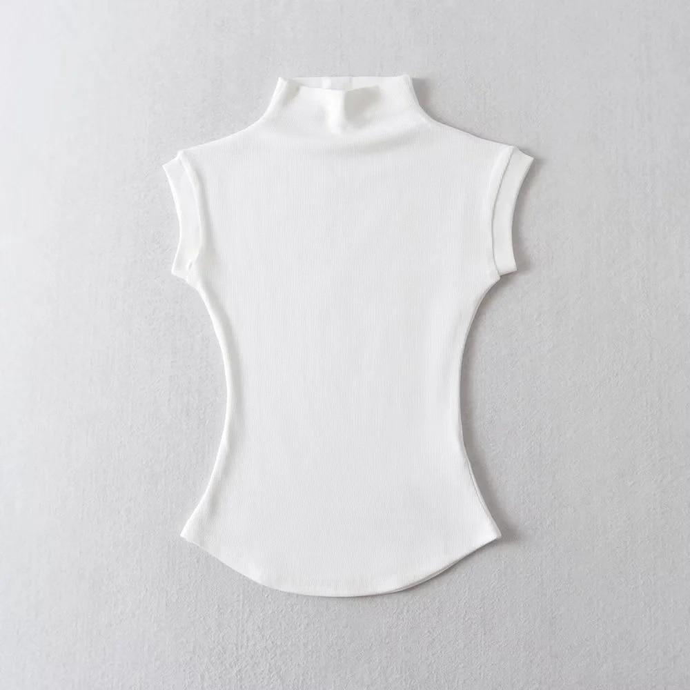 Women Summer Sexy Half Turtleneck Sleeveless T-Shirts Tops Solid Slim Fit Pullovers Causal Tees Shirts Female Streetwear Basics Tees