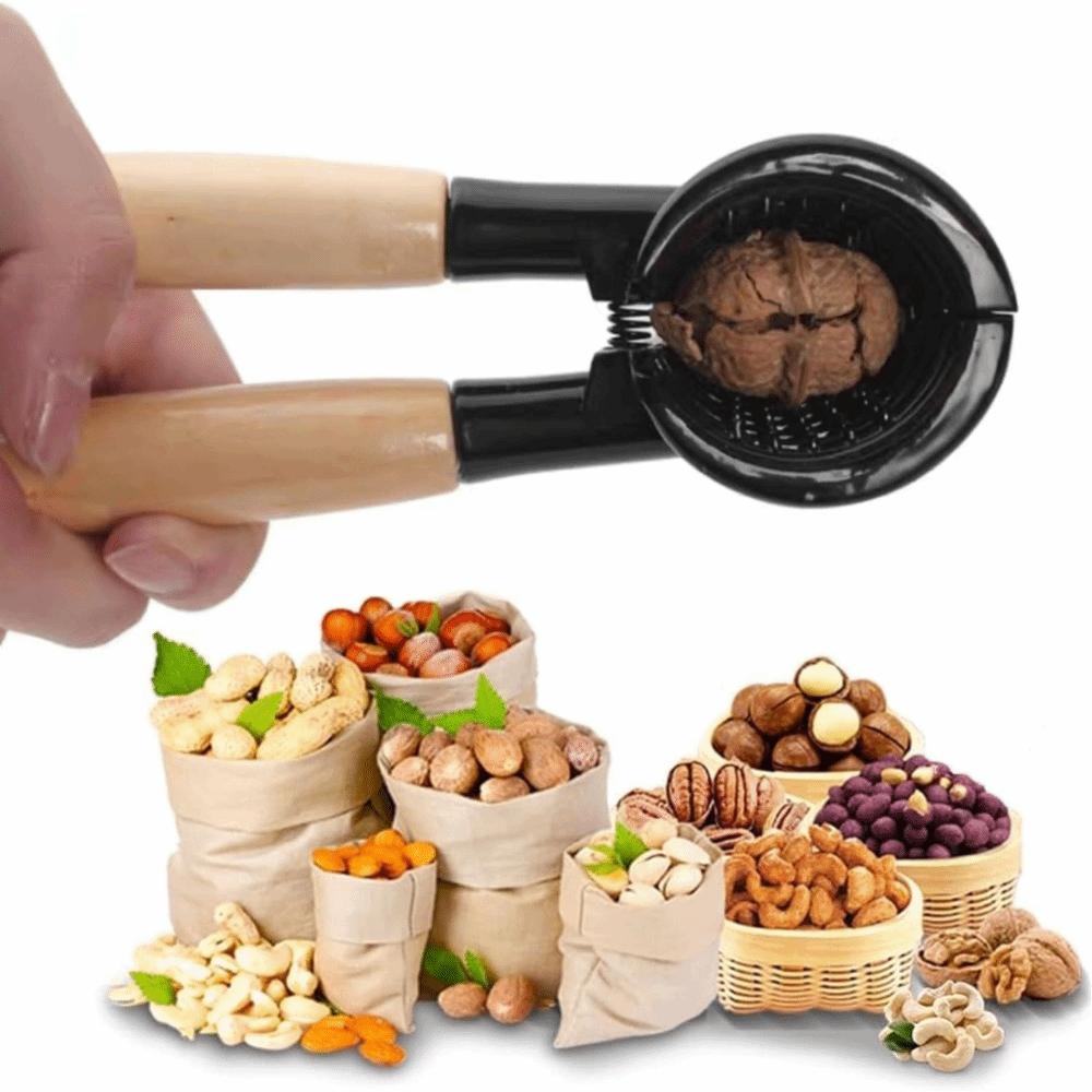 Multi-functional Wood Handle Heavy Duty Nutcracker Spring Design Manual Walnut Opener Effort-saving Non-Slip Walnut Clip Pecan