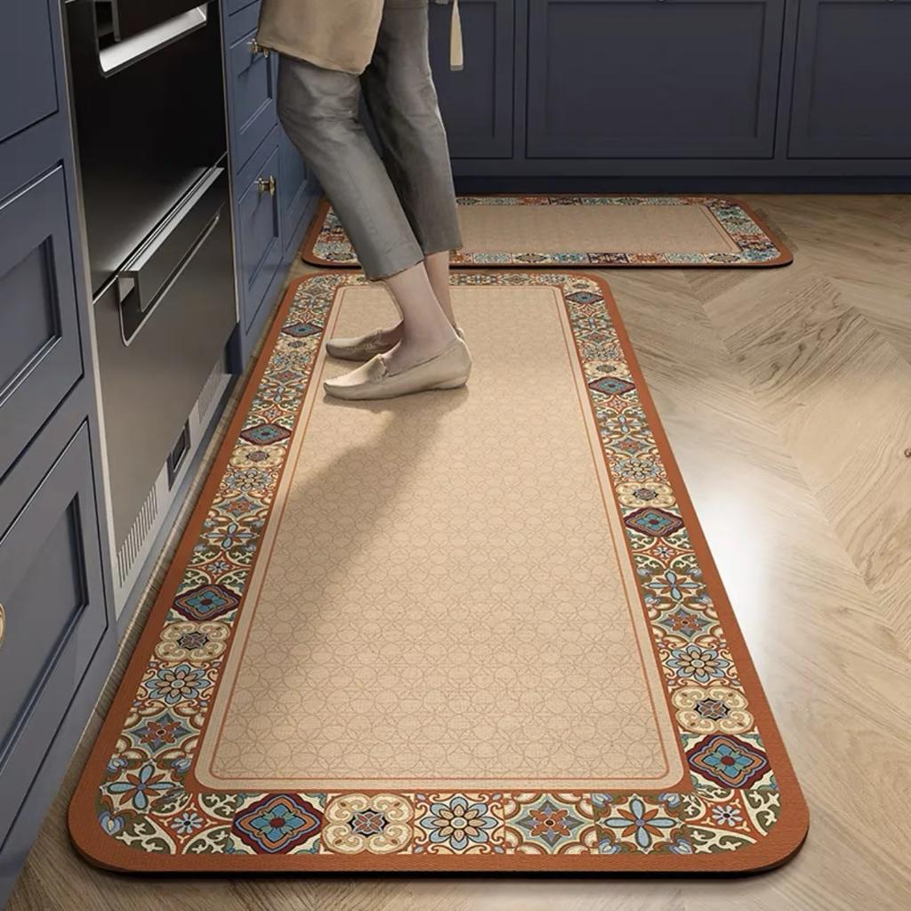 2-Piece Kitchen Oil-Proof Floor Mat Home Non-Slip Door Mat Full of Stand-Resistant Large Area Mat Carpet Crystal Velvet New