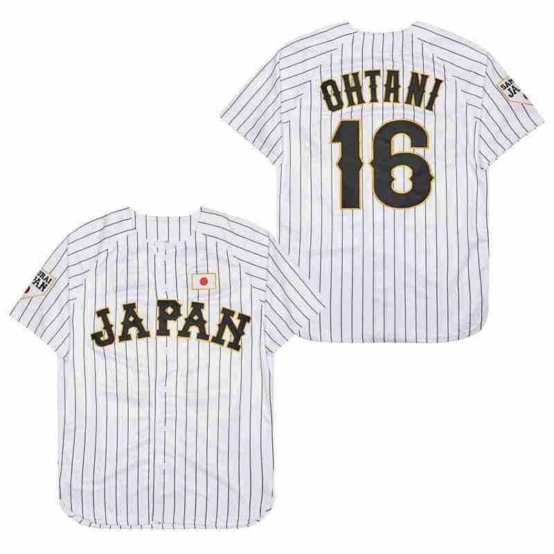 Baseball Jersey Japan 16 OHTANI breathable comfortable soft Cheap High-quality Outdoor Sportswear WHITE Black Stripe SAMURAI