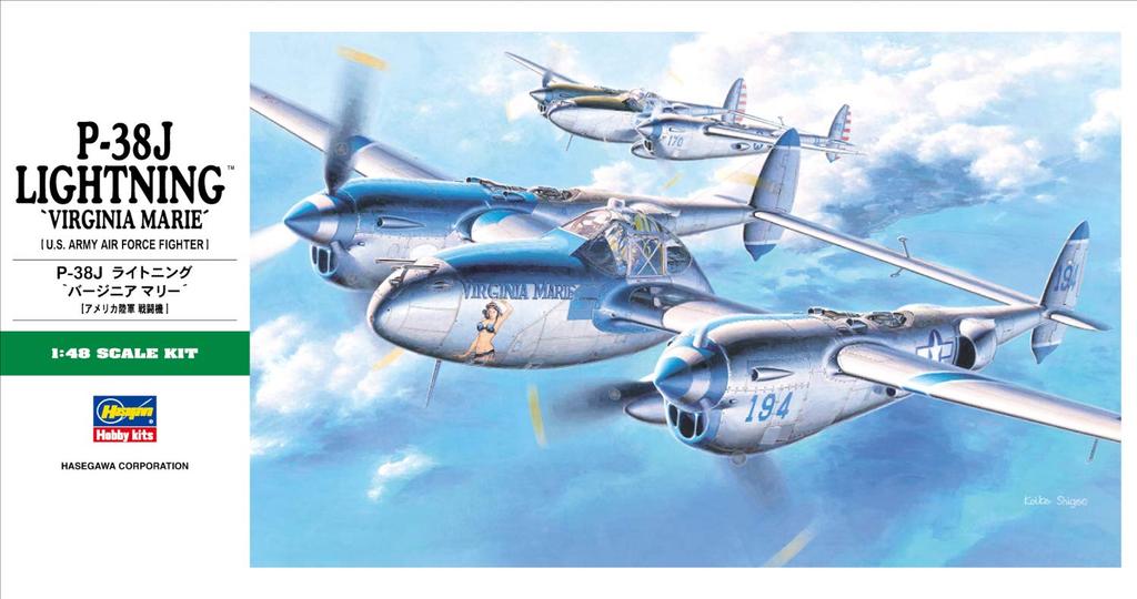 Hasegawa US Army Lightning Virginia Marie Plastic Model Kit JT1 1/48 P-38J