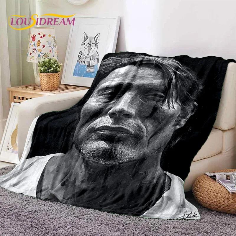 Mads Mikkelsen 3D Schauspieler Star Weiche Flanelldecke für Betten Schlafzimmer Sofa Picknick, Überwurfdecke zum Zudecken Outdoor Freizeit Nickerchen Geschenk