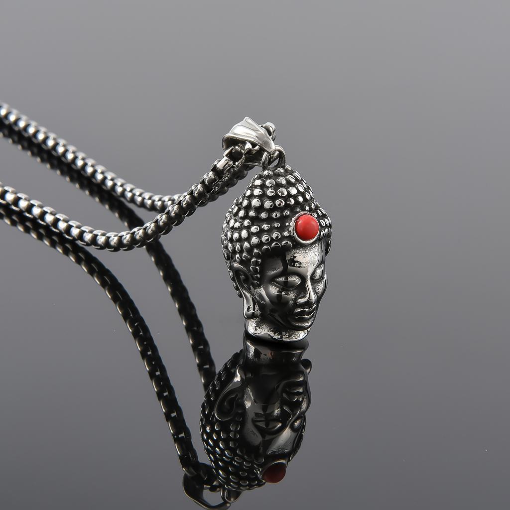 Accessories Retro Personality Accessories Necklace, Stainless Steel Buddha Sakyamuni Buddha Statue Men's Pendant