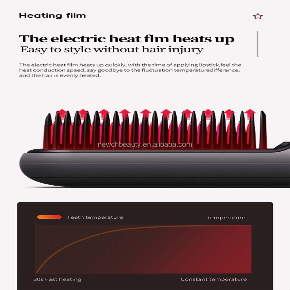Wireless Hair Straightener Electric Hot Comb 2 in 1 Negative Ion Hair Straightener Brush Straightening Cordless Hairbrush