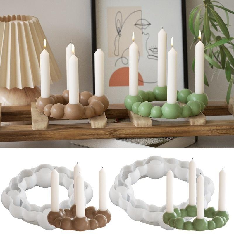 Bubble Bead Round Ball 4-Hole Candle Holder Silicone Molds DIY Gypsum Ring Base Bead Candle Insert Decorative Resin Mold Crafts