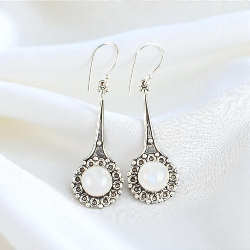 Rainbow Moonstone Gemstone 925 Sterling Silver Jewelry Handmade Earrings 2.52" EE-77-33