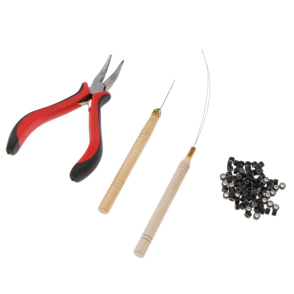 Hook Needle Hair Extensions Tools Kit Pulling Needle Micro Beads Plier  for Hair Extensions