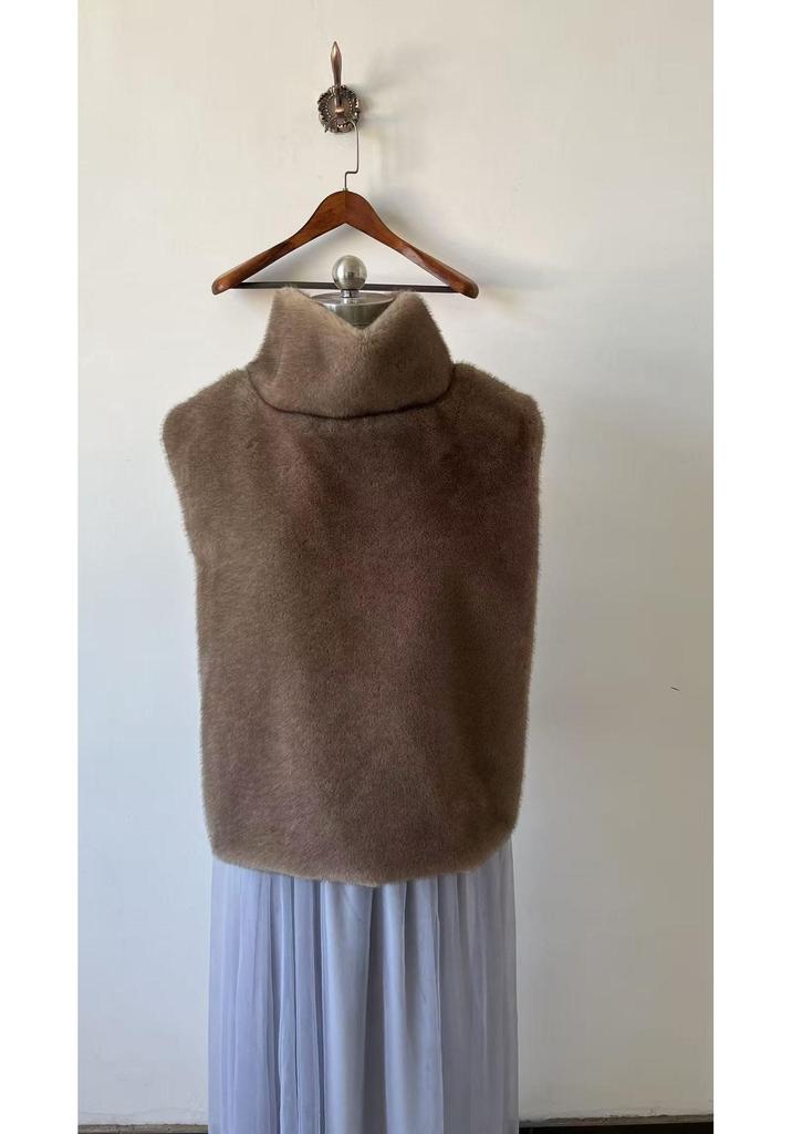 Autumn/Winter Mink Fur High Collar Sleeveless Vest Shawl