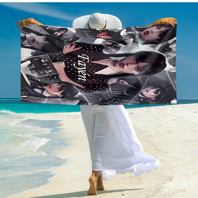Personalized Customized Proof Beach Towel with Wednesday Addams Pattern - Soft, Absorbent,quick-drying,perfect Swimming,camping&bathing