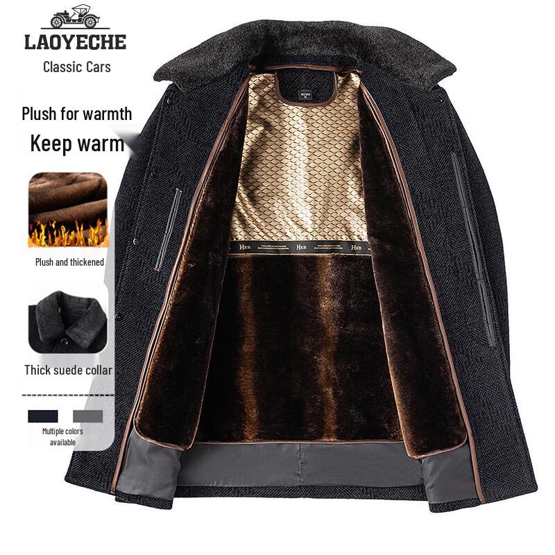 Men's Mid-Length Wool Blend Winter Coat with Detachable Fur Collar