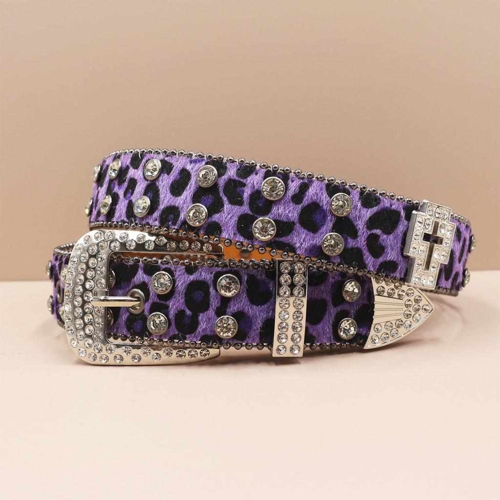 Pánské trendy džíny s leopardím vzorem, křížovým pasem a prémiovým koženým páskem
