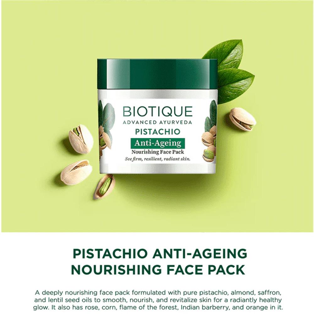 Biotique Bio Pistachio Ageless Nourishing Face Pack 50g – Revitalizing Skin Treatment for Spots & Glowing Tone