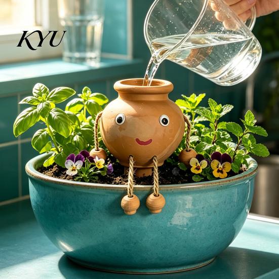 Automatic Drip Irrigation for Small Pots Terracotta Watering Spike, Cute Face Self Plant Insert Potted Pot Waterer Garden Enthusiasts Plants,