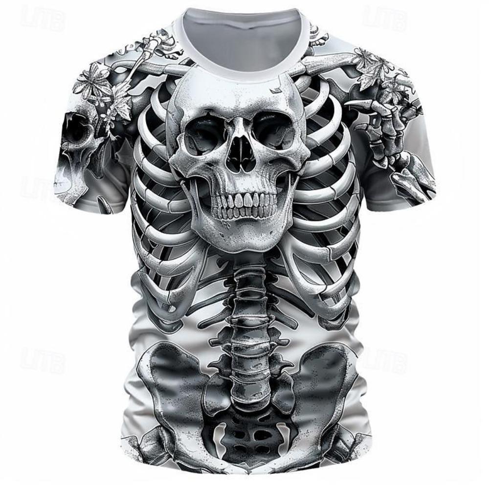 New Halloween Skeleton 3D Graphic T Shirts For Men Women Harajuku Round Neck Tees Tops Clothing Skull Halloween Costume T-shirt