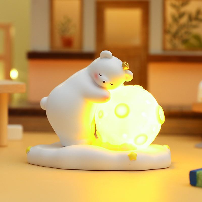 Cartoon New Cute Star Moon Story Night Light Resin Crafts Button Electric Cell