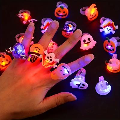 10PCS Halloween Glowing Ring, Halloween Party Gift Glowing Toy Glowing Finger LED Ring Flashing Jelly Rubber Ring
