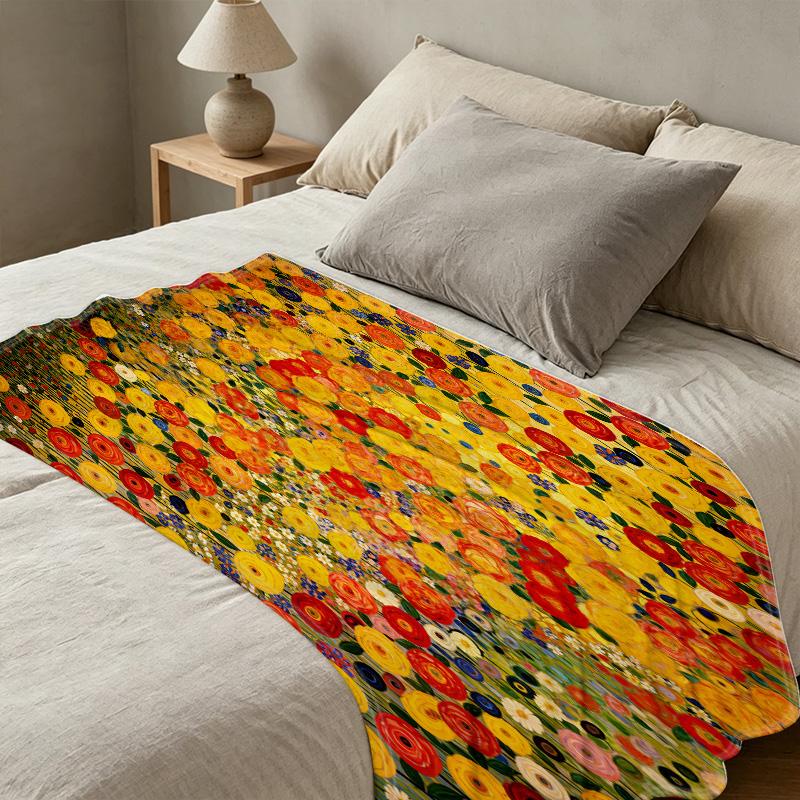 Klimt Floral Collection Hemmed Flannel Blanket - Soft Cozy Warm Artistic Throw for Home, Sofa Napping, Bedroom, Christmas & Halloween Use