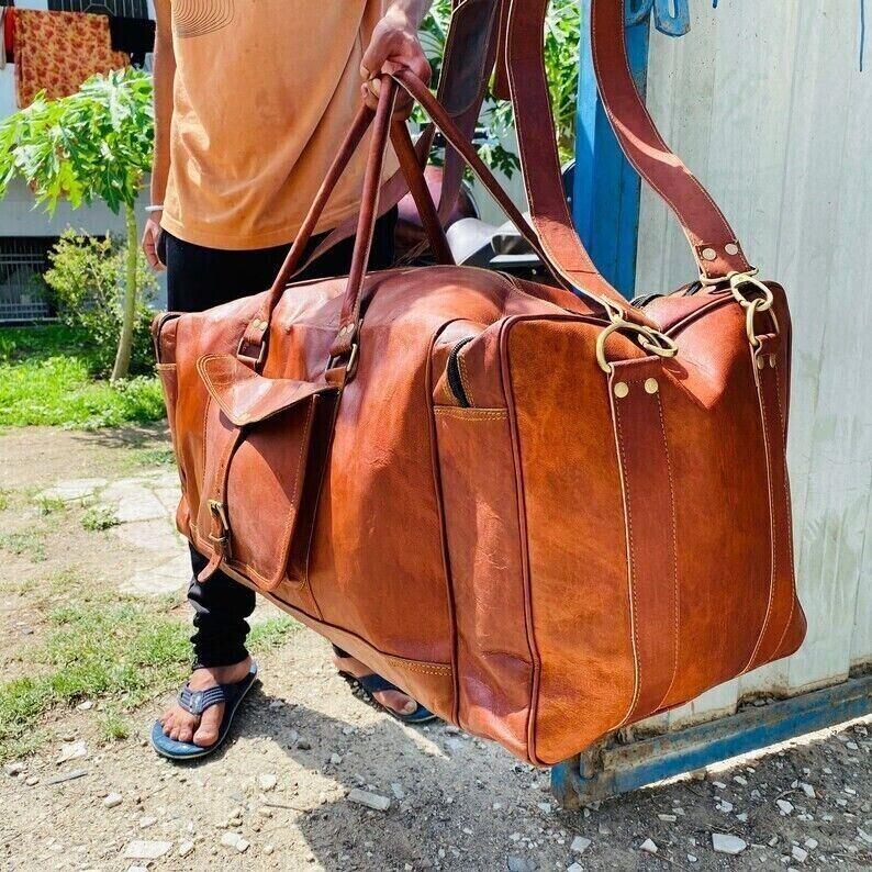 Men's Gym Goat Leather Luggage Travel Genuine Vintage Duffle Bag