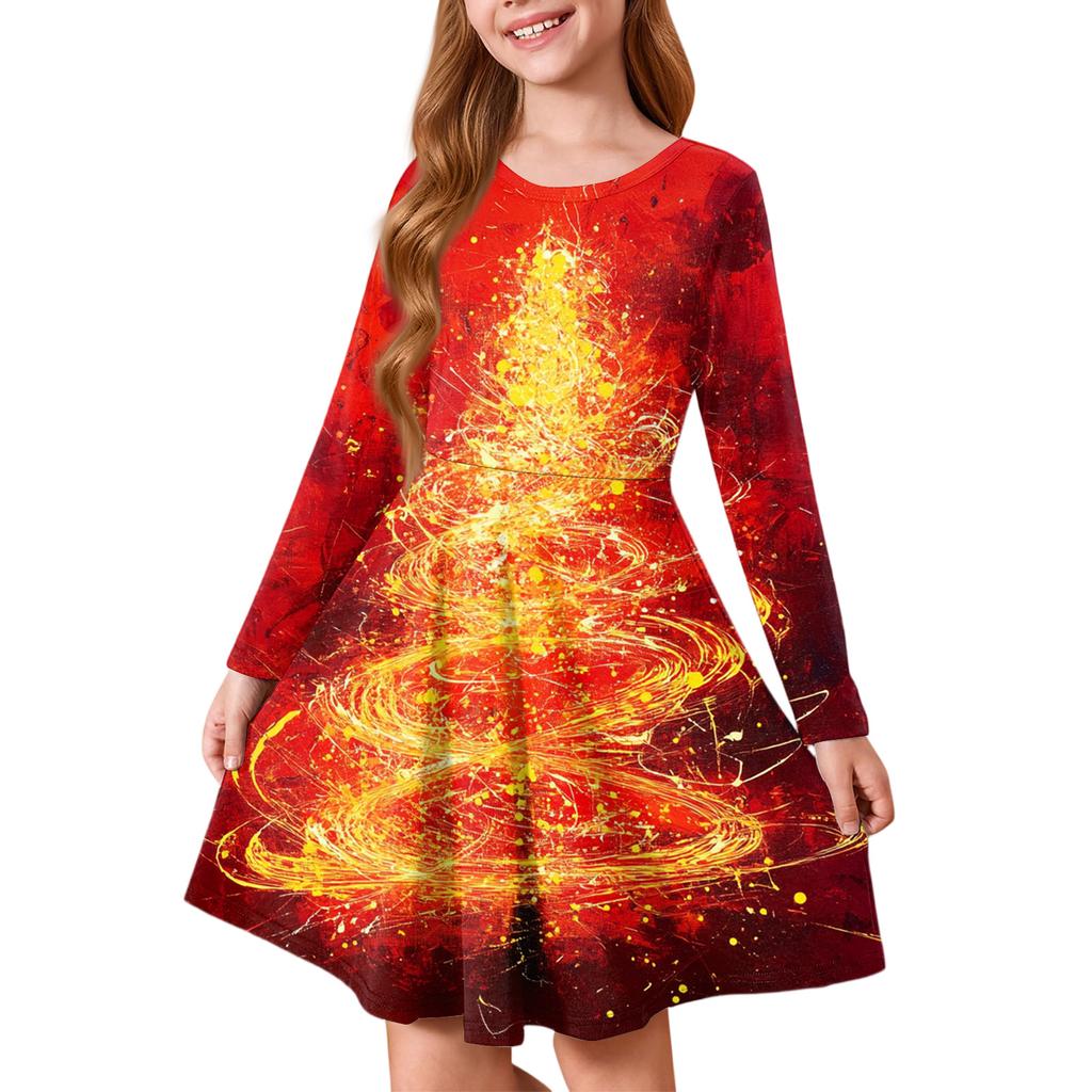 Mädchen Prinzessinnenkleid - Langarm A-Linien T-Shirt Kleid Weihnachtstag