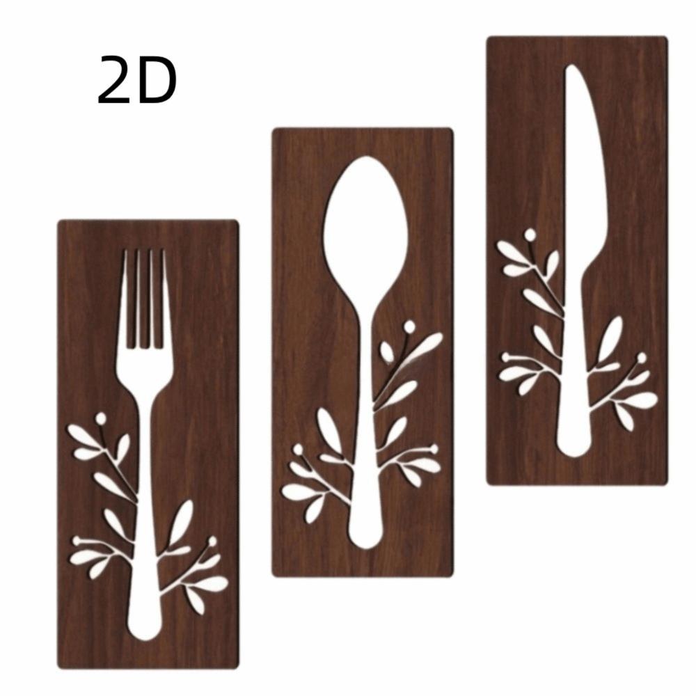 3pcs Hollow Out Kitchen Tools Wall Plaques Fork Wall Sticker Hangings Restaurant Decor