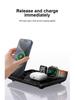 Wireless 4-in-1 Fast Charging Station: Auto Lifting, Folding Design for Phones, Watches, Earbuds, Desk Clock, and Lamp