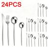 24Pcs Black Handle Gold Cutlery Set of Spoons and Forks, Stainless Steel Utensils for Daily and Festival Use Tea Spoon DCS006