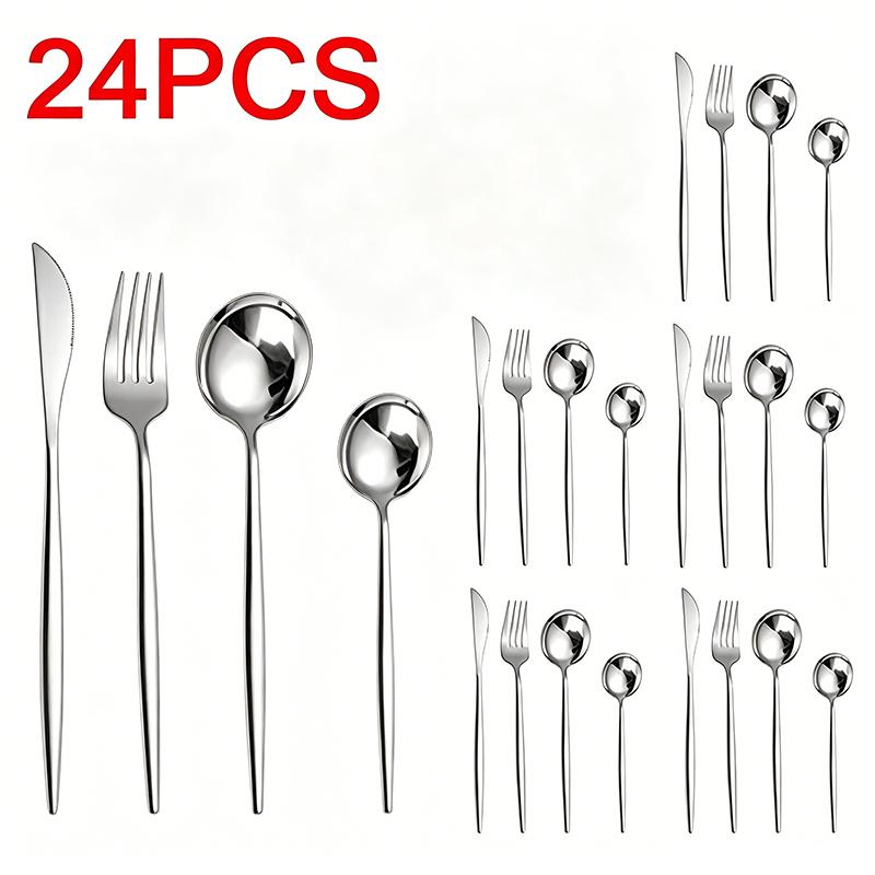 24Pcs Black Handle Gold Cutlery Set of Spoons and Forks, Stainless Steel Utensils for Daily and Festival Use Tea Spoon DCS006