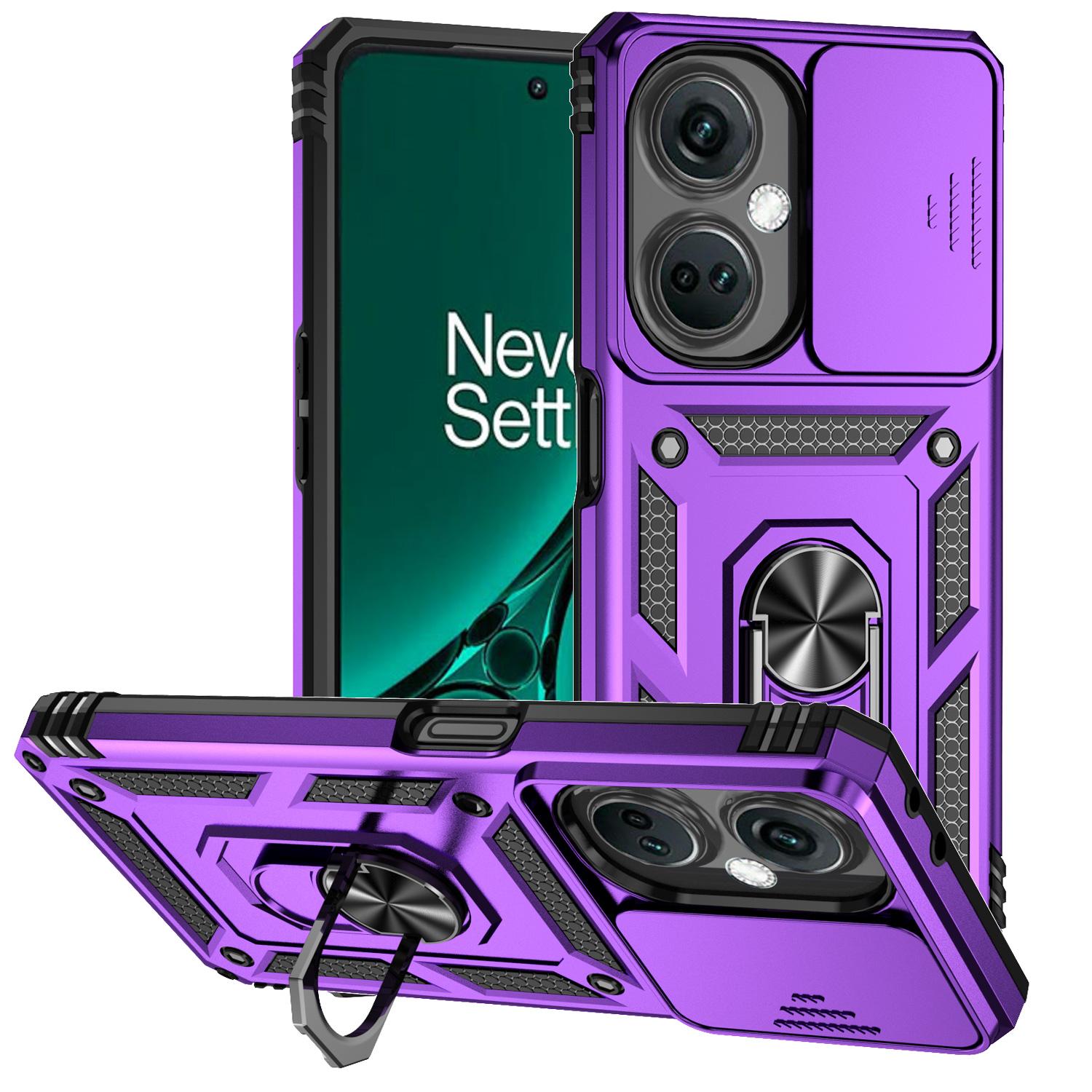 

For OnePlus Nord CE3 5G Case Ring Kickstand PC+TPU Phone Protector with Slide Camera Cover Purple