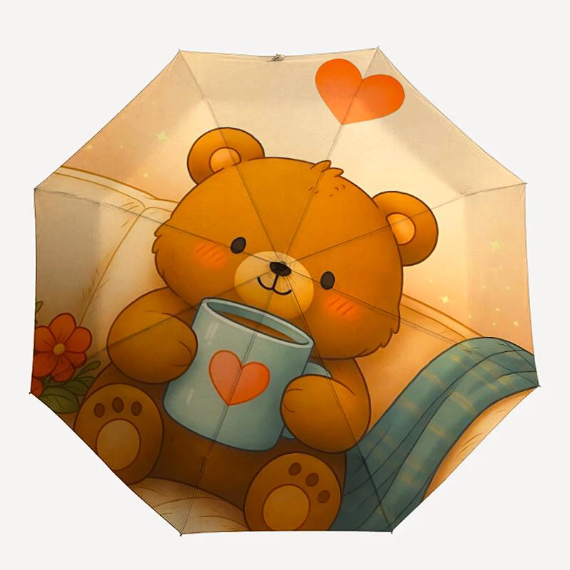 1pc CozyBear HeartMugAutomatic Open/close Umbrella, 8-Rib sturdy structure, Portable Travel Umbrella, Parties, Everyday Usec67