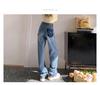 High Waist Wide Leg Jeans with Contrast Leather Patches & Floral Embroidery for Women