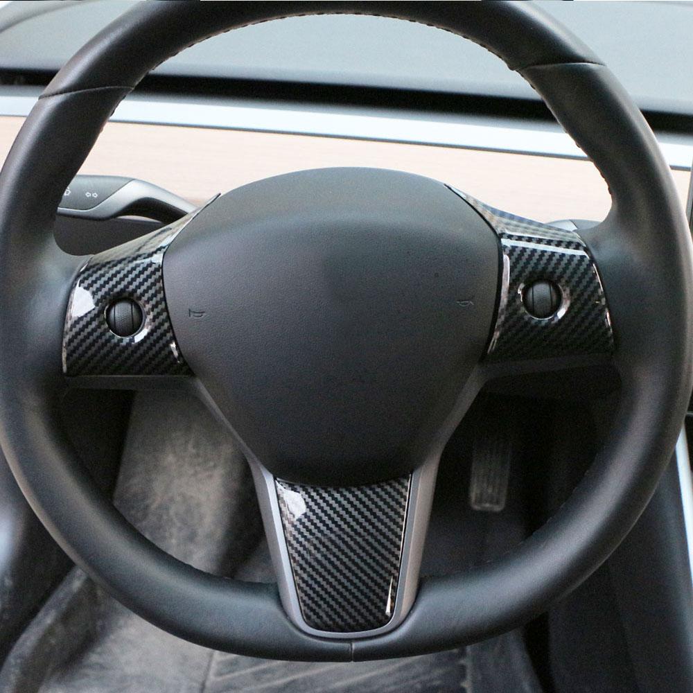 Carbon Fiber Car Steering Wheel Buttons Panel Sticker Trim Cover for Tesla Model 3 2016-2025 Model Y 2019-2025 Accessories