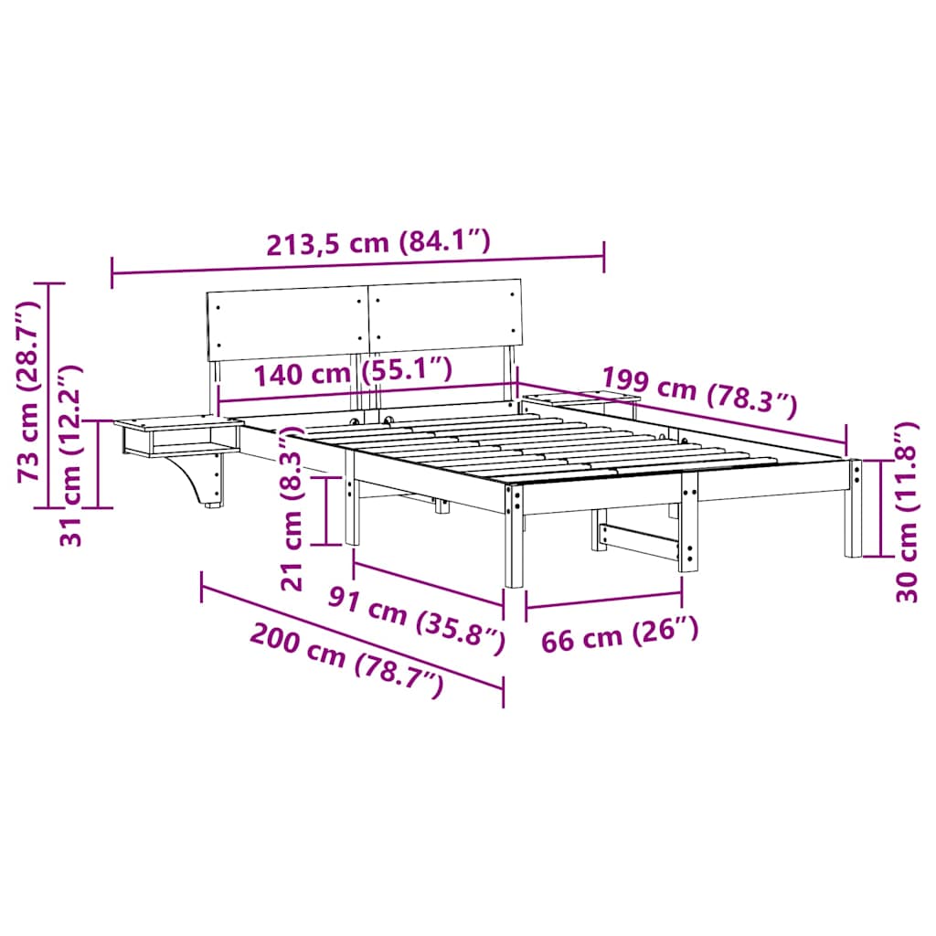 Bed Frame with Headboard Brown 140 x 190 cm Solid Pine Wood