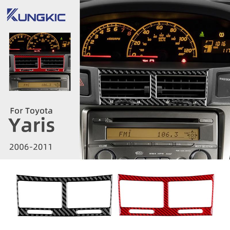 Prawdziwe Miękkie Włókno Węglowe Do Toyota Yaris XP90 2006 2007 2008 2009 2010 2011 LHD RHD Samochód Centralny Panel Sterowania Naklejka na Kratkę Powietrza.