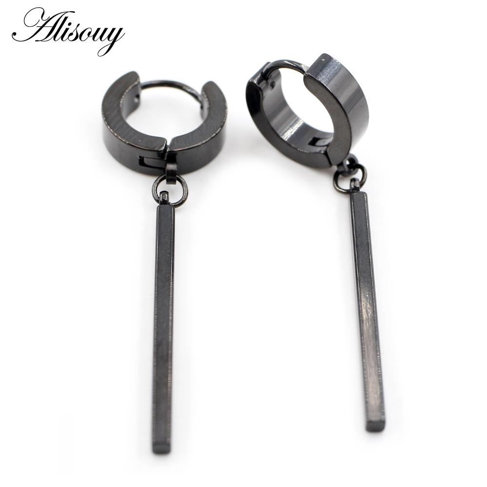 Alisouy 2PCS Stainless Steel Star Cross Snake Spike Skull Sword Blade Chain Feather Spider Dangle Women Men Huggie Hoop Earrings