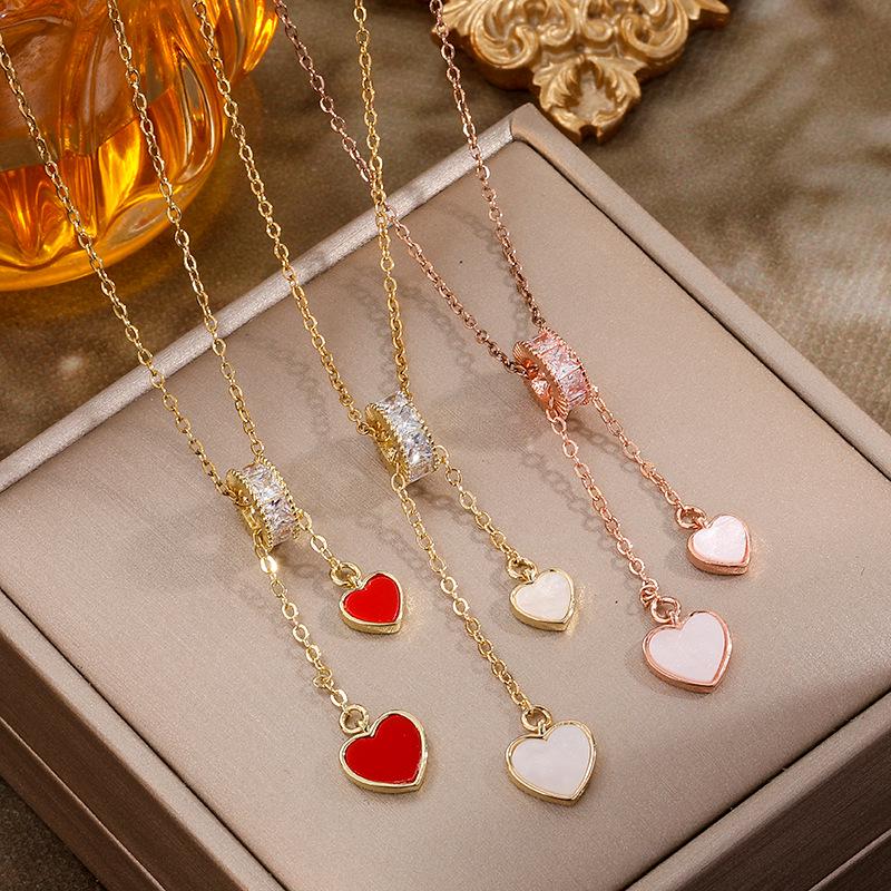 Heart Tassel Shell Pendant Titanium Steel Necklace: Elegant Women's Luxury Collarbone Chain