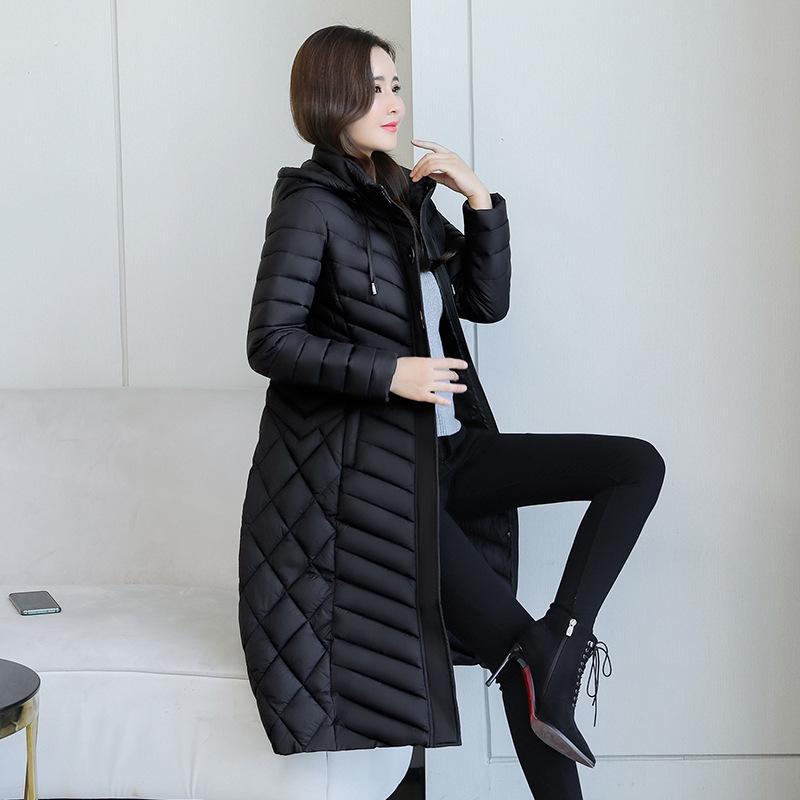 

Жіноче зимове тепле бавовняне пальто великого розміру, тонкий довгий верхній одяг з капюшоном 4XL чорний