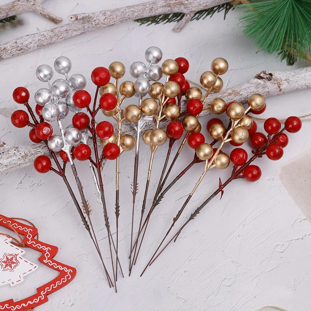 20/1Pcs Artificial Red Berry Branches Christmas Tree Holly Berries DIY Xmas Tree Wreath Table Ornaments For New Year Party Decor