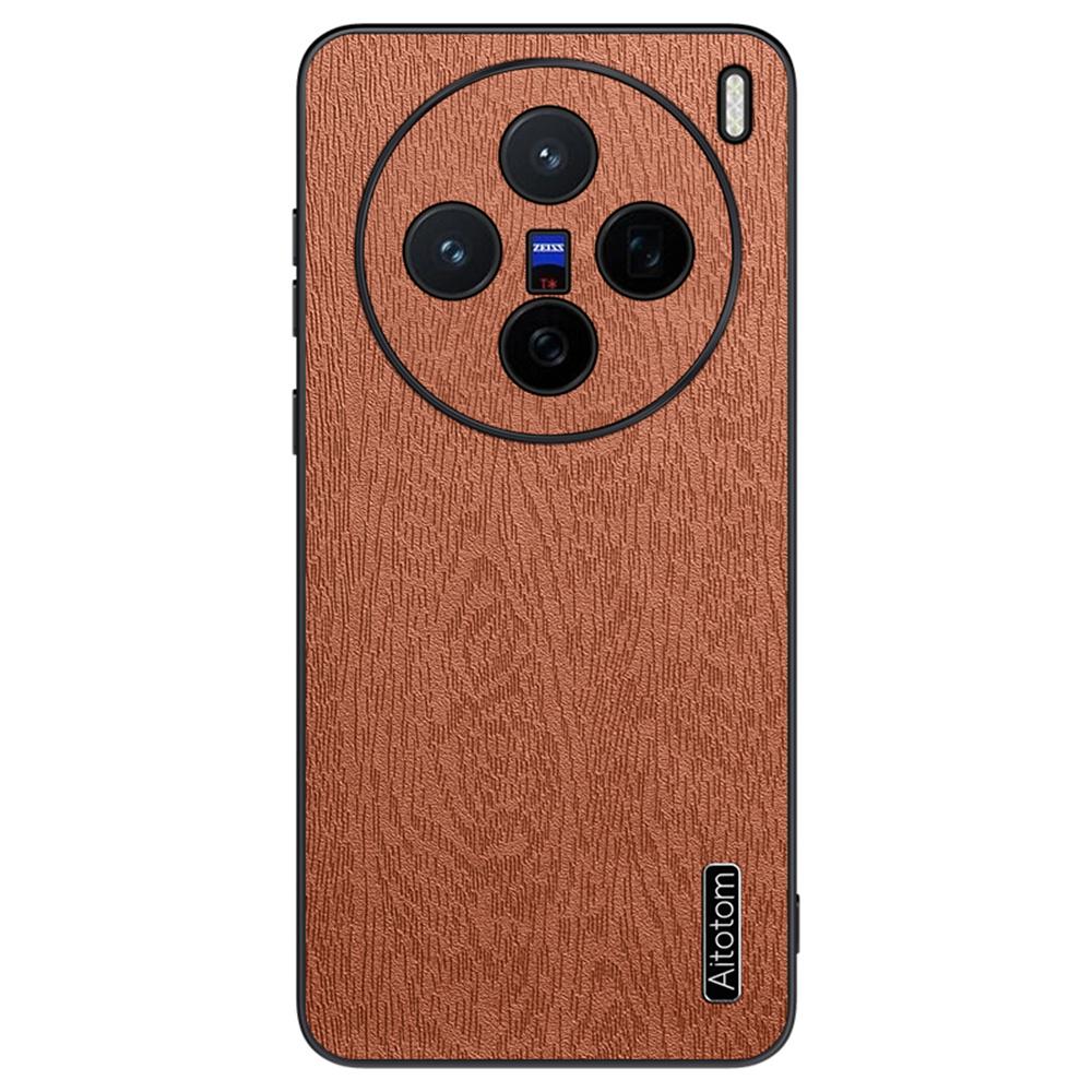 

For vivo X200 5G Case Wood Texture PU Leather Coated PC+TPU Phone Cover B