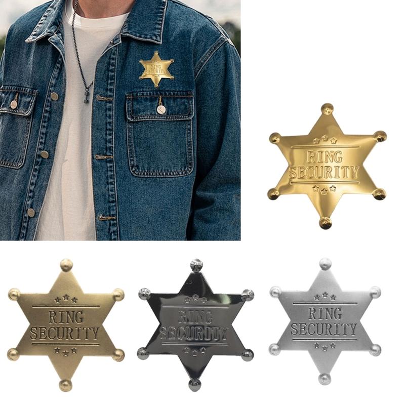 Hexagonal Star Badge Rings Security Badge Pin Decorations Rings Bearer Badge Gift Wedding Accessories for Boys