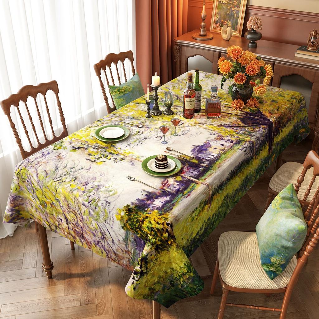 Van Gogh-Style Oil Painting Tablecloth: Waterproof, Grease-Resistant, No-Wash, Light Luxury, High-End Artistic Rectangular Dining Tablecloth