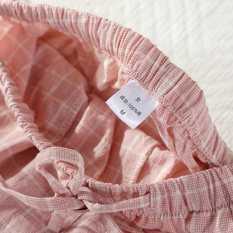 Spring-Summer Lightweight Plaid Sleep Pants - Unisex Cotton Pajamas for Indoor & Outdoor Wear