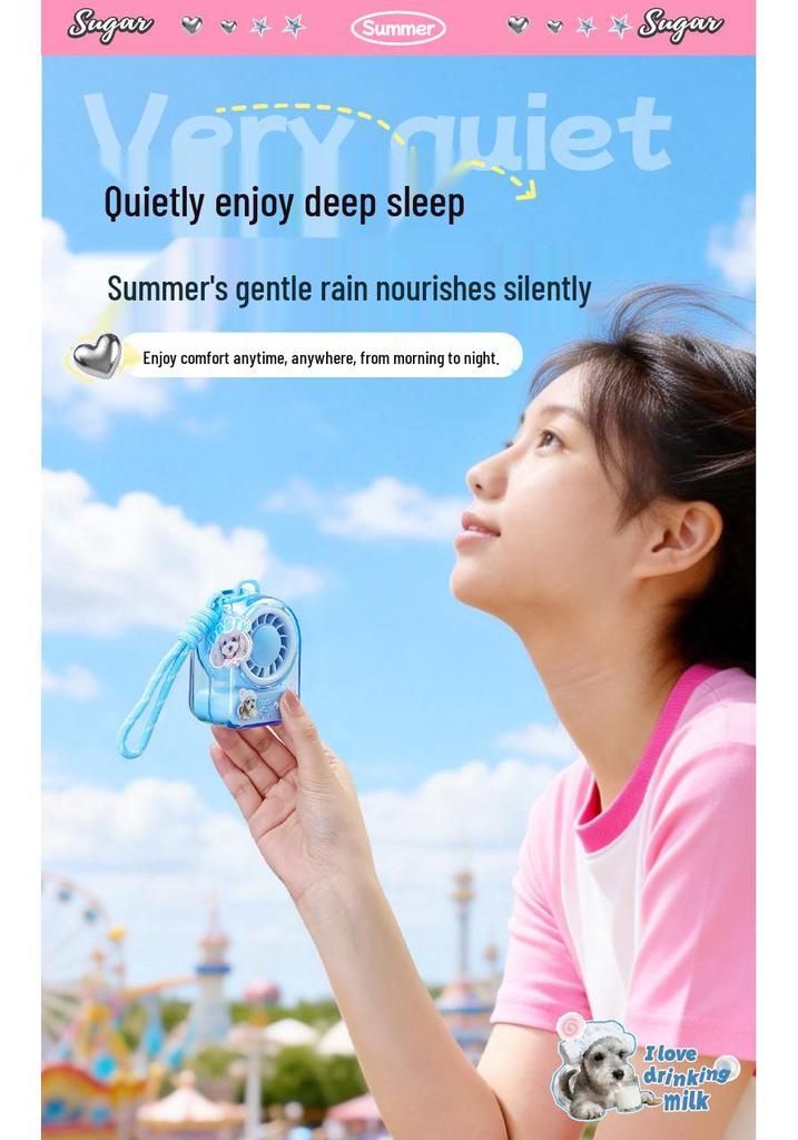 USB Rechargeable Portable Cartoon Mini Fan with Lanyard