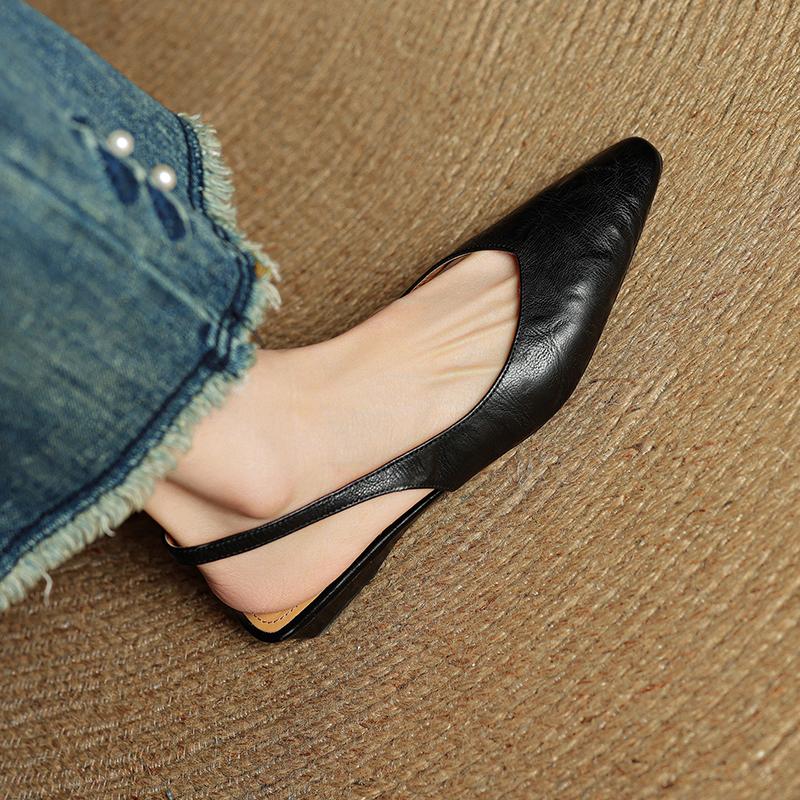 Fashion 2025 New Summer Women Mules Genuine Leather Women Shoes Pointed Toe Low Heel Cover Toe Modern Women Sandals Ladies Shoes