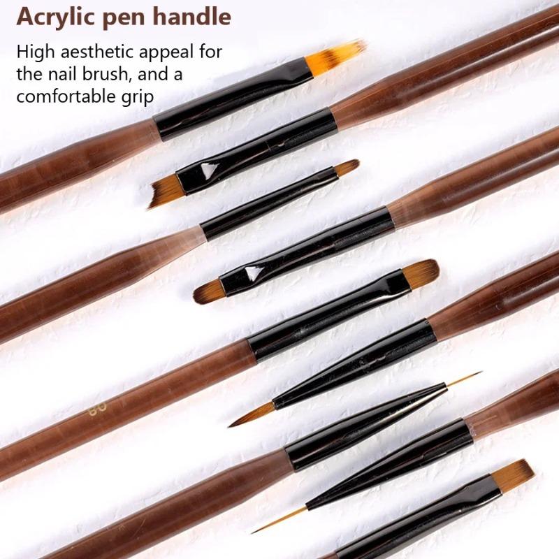 9-Piece Nail Art Brush Set with Fine Detailing Tips - Professional Gel & Acrylic Painting Kit with Ergonomic Brown Handles