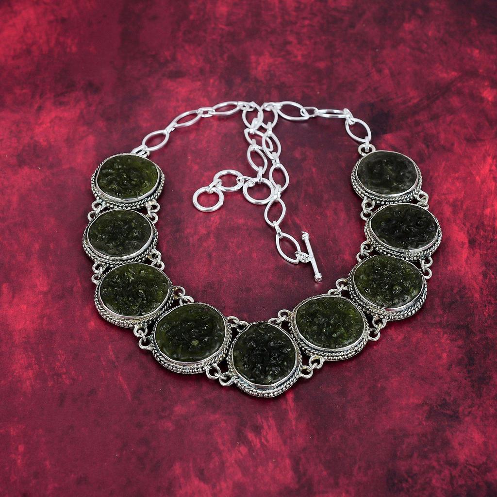 Κολιέ Moldavite από Μασίφ Ασήμι 925 με Ρυθμιζόμενη Αλυσίδα, Χειροποίητο Κολιέ με Πολύτιμο Λίθο για την Ημέρα Μνήμης