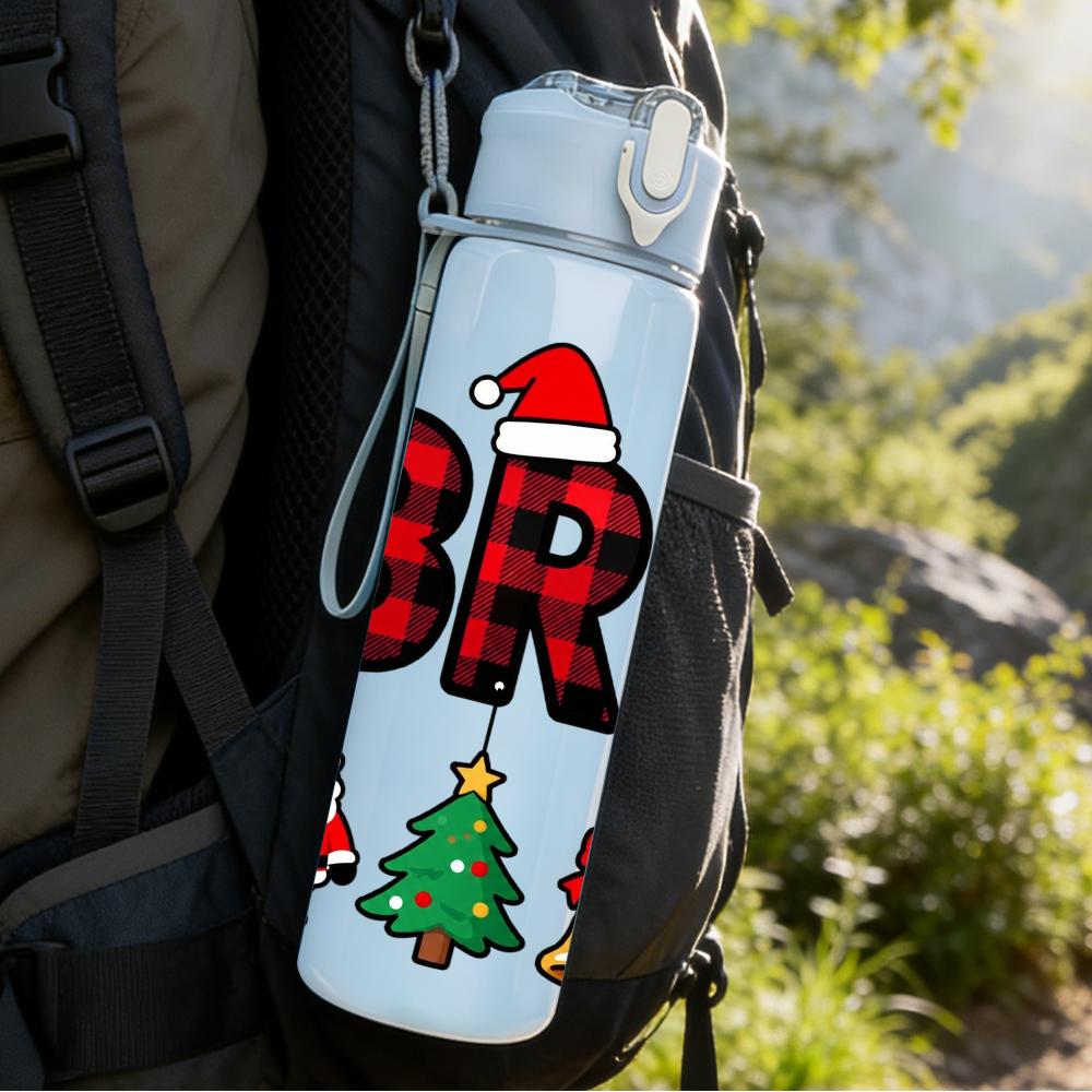 1PC Plaid Bruh Santa Ornament Set 750ml Color Plastic Water Bottle Leakproof Flip Straw Lid For Sports Office Home Use