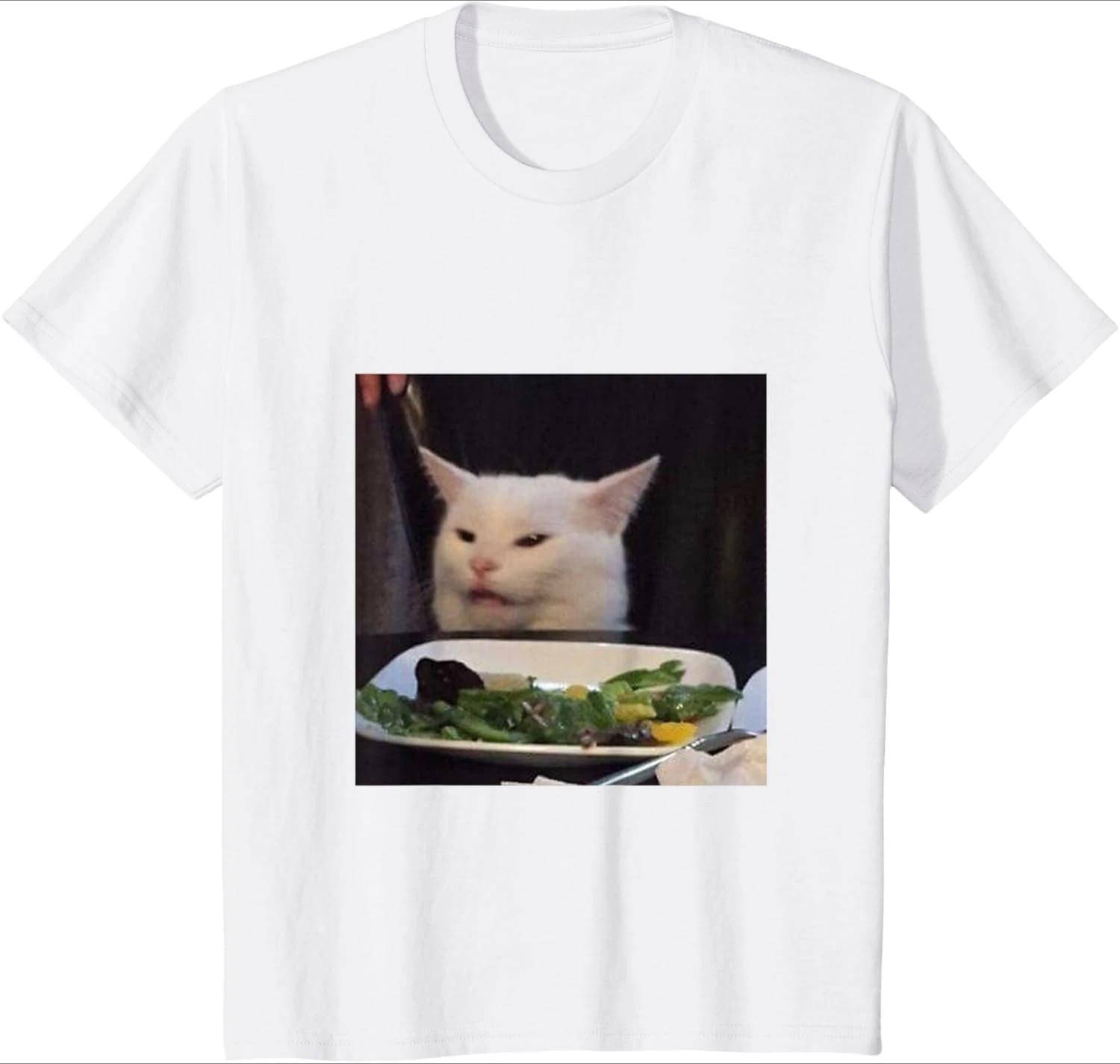 

Womens Funny Cat Salad TShirt Serious Face Cat Meme Photo Print Casual Crew Neck Short Sleeve Top for Daily Versatile Wear S